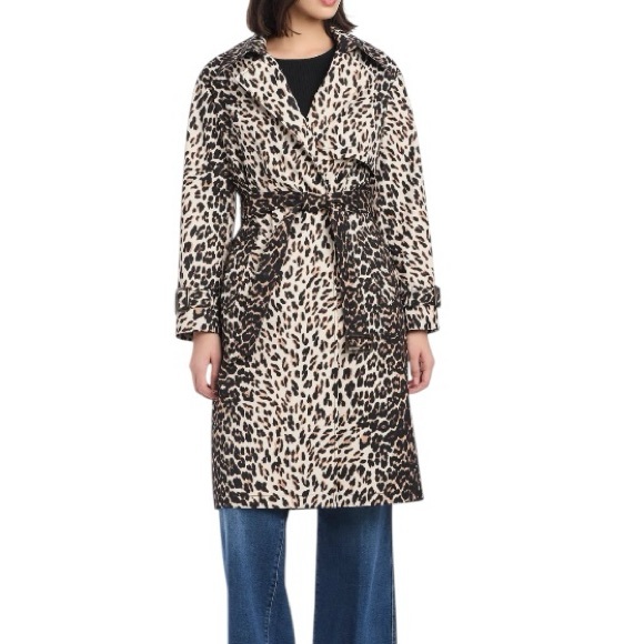 NEW Kate Spade New York Double Breasted Longline Leopard Print Trench Coat XL - Picture 2 of 5